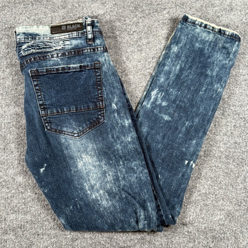 Hip Hop Skater Distressed Acid Wash Skinny Jeans 32x30 32x28.5 Ripped Patchwork